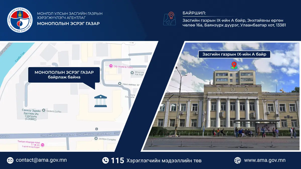Монополын эсрэг газрын хаяг, байршил